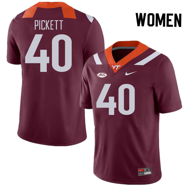 Women #40 Cole Pickett Virginia Tech Hokies College Football Jerseys Stitched Sale-Maroon